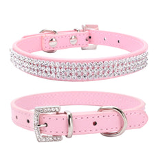 Rhinestone Diamond Dog Collar Leather Diamante Dog Puppy Cat Kitten XS S M L