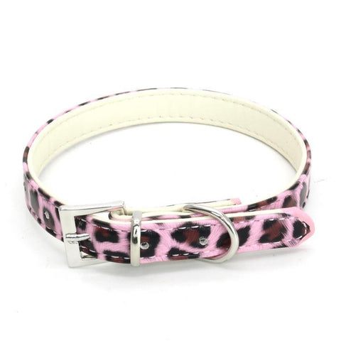 Dog Faux Leather Adjustable Collar Pet Puppy Cat Leopard Print Animal Red XS S M