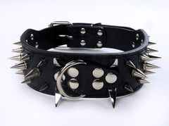 RAZOR SHARP Spiked Studded Rivet PU Leather Dog Pet Puppy Collar 2" Large BLACK