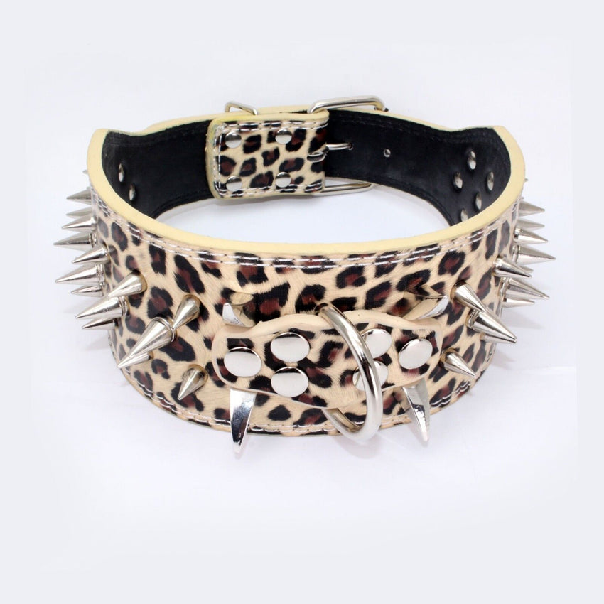 3" WIDE RAZOR SHARP Spiked Studded PU Leather Dog Pet Collar 3ROWS 19-22" 21-24"