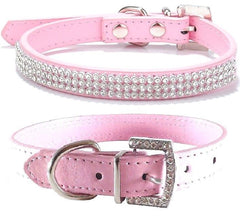 PINK Rhinestone Diamond Dog Collar Leather Dog Puppy Cat Kitten XS S M L