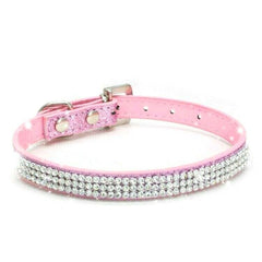 PINK Rhinestone Diamond Dog Collar Leather Dog Puppy Cat Kitten XS S M L