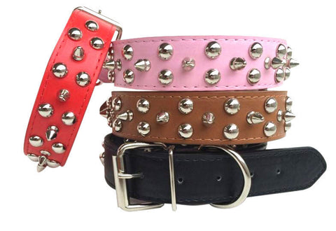 Large Spiked Studded Dog Pet Collar Faux Leather Medium-Large Dog Pet Adjustable