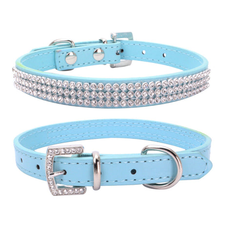 Rhinestone Diamond Dog Collar Leather Diamante Dog Puppy Cat Kitten XS S M L