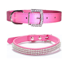 Rhinestone Diamond Dog Collar Leather Diamante Dog Puppy Cat Kitten XS S M L