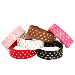 Rhinestone Dog Collar Leather Pitbull Diamonds Bling Pet Pup Non Spike S M L XL