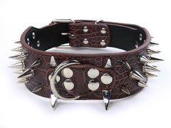 SHARP RAZOR Metal Spikes Studded Rivets PU Leather Dog Collar Black Grey Brown L