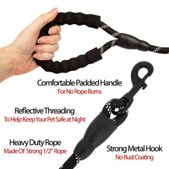 Large Heavy Duty Dog Leash Nylon Lead Rope Pad Handle Training Walking Harness