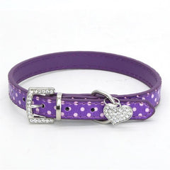 Pet Cat Adjustable PU Leather Polka Dot Rhinestone Buckle Neck Dotted Collar