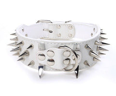 SHARP RAZOR Metal Spikes Studded Rivets PU Leather Dog Collar Black Grey Brown L