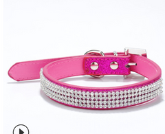 Rhinestone Diamond Dog Collar Leather Diamante Dog Puppy Cat Kitten XS S M L