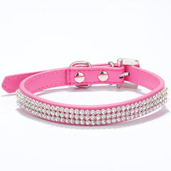 Rhinestone Diamond Dog Collar Leather Diamante Dog Puppy Cat Kitten XS S M L