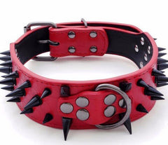 RAZOR SHARP Spiked Studded Rivet PU Leather Dog Pet Puppy Collar 2" Large BLACK