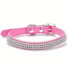 Rhinestone Diamond Dog Collar Leather Diamante Dog Puppy Cat Kitten XS S M L