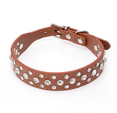 Pretty Diamond Crystal Rhinestone Leather Bling Collar Dog Puppy Cat Kitten XS S