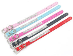 ROSE-SPARKLE Rhinestone Diamond Dog Collar Leather Dog Puppy Cat Kitten XS S M L