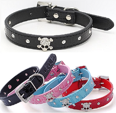 SKULL Diamond Crystal Rhinestone Leather Dog Cat Collar Puppy Blink Pink Cutie