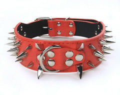 SHARP RAZOR Metal Spikes Studded Rivets PU Leather Dog Collar Black Grey Brown L