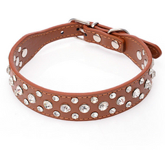 Pretty Diamond Crystal Rhinestone Leather Bling Collar Dog Puppy Cat X-Small S M