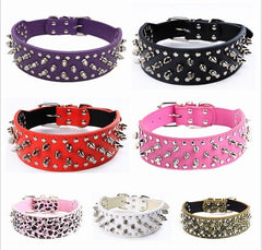 Spiked Studded PU Leather Dog Collar Pit Bull BLACK L XL FOR LARGE BREEDS