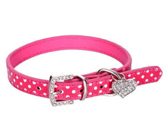 Pet Cat Adjustable PU Leather Polka Dot Rhinestone Buckle Neck Dotted Collar