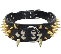 RAZOR SHARP Spiked Studded Rivet PU Leather Dog Pet Puppy Collar 2" Large BLACK