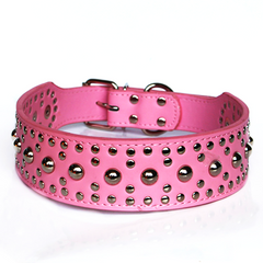 Studded Spike Metal Dog Collar Faux Leather Large Pitbull Mastiff L XL ROSE PINK