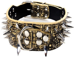 3" WIDE RAZOR SHARP Spiked Studded PU Leather Dog Pet Collar 3ROWS 19-22" 21-24"