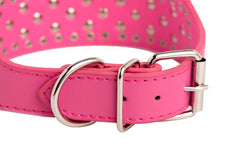 2" ROSE Metal Spiked Studded Leather Dog Collar Rivet Pitbull Mastif Large L XL