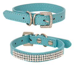 Pretty Diamond Crystal Rhinestones Leather Bling Collar for Dog Puppy Cat Kitten