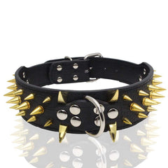 RAZOR SHARP Spiked Studded Rivet PU Leather Dog Pet Puppy Collar 2" Large BLACK