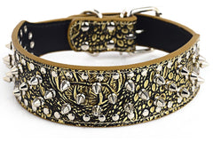 CROCODILE GOLD Spiked Studded Rivet PU Leather Dog Pet Collar XS S M L XL LARGE