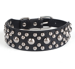 Studded Rivet Spiked Metal Dog PU Leather Collar Black Red Pink Brown Small S M