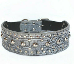 Studded Rivet Spiked Metal Dog PU Faux Leather Collar Pitbull Mastiff BLACK RED