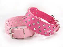 2" Rhinestone Diamond Crystal Studded Dog Leather Collar Pitbull M L XL Large