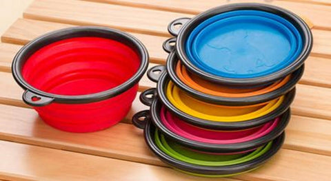 3 Collapsible Travel Dog Food Water Bowls BPA Lead Free Carbiners Red Blue Mixed