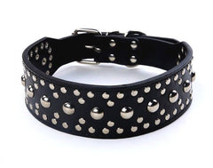 Studded Rivet Spiked Metal Dog PU Faux Leather Collar Pitbull Mastiff BLACK RED