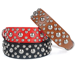 Studded Rivet Spiked Metal Dog PU Leather Collar Black Red Pink Brown Small S M