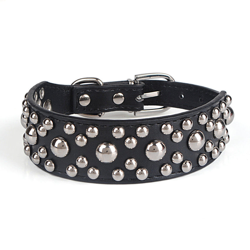 Studded Rivet Spiked Metal Dog PU Leather Collar Black Red Pink Brown Small S M