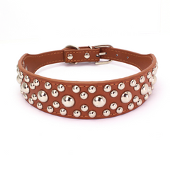 Studded Rivet Spiked Metal Dog PU Leather Collar Black Red Pink Brown Small S M