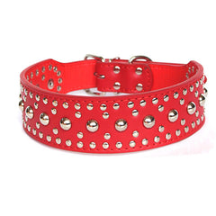 Studded Rivet Spiked Metal Dog PU Faux Leather Collar Pitbull Mastiff BLACK RED