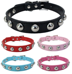 Small Studded Rivet Dog Leather Collar Puppy Cat Terrier Mini XS S M Adjustable