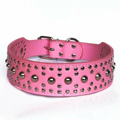 Studded Rivet Spiked Metal Dog PU Faux Leather Collar Pitbull Mastiff BLACK RED