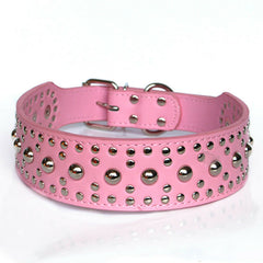 Studded Rivet Spiked Metal Dog PU Faux Leather Collar Pitbull Mastiff BLACK RED