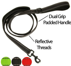 5FT DOUBLE HANDLE Rope Leash Lead Padded Handle Reflective East 2Clip To Harness