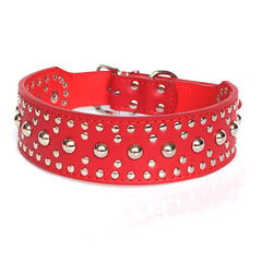 Studded Rivet Spiked Metal Dog PU Faux Leather Collar Pitbull Mastiff BLACK RED