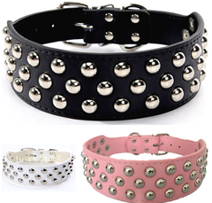 NEW PU Leather Dog Collar Rivets Studs Pit Bull Terrier Pets Large L XL 2" WIDE