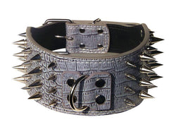 3" WIDE RAZOR SHARP Spiked Studded Leather Dog Pet Collar 4-ROWS 19-22" 21-24"