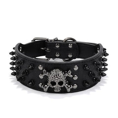 Large Spiked SKULL Stud Metal Dog PU Leather Collar Pit Bull Mastiff Rivet