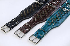 3" WIDE RAZOR SHARP Spiked Studded PU Leather Dog Pet Collar 3ROWS 19-22" 21-24"